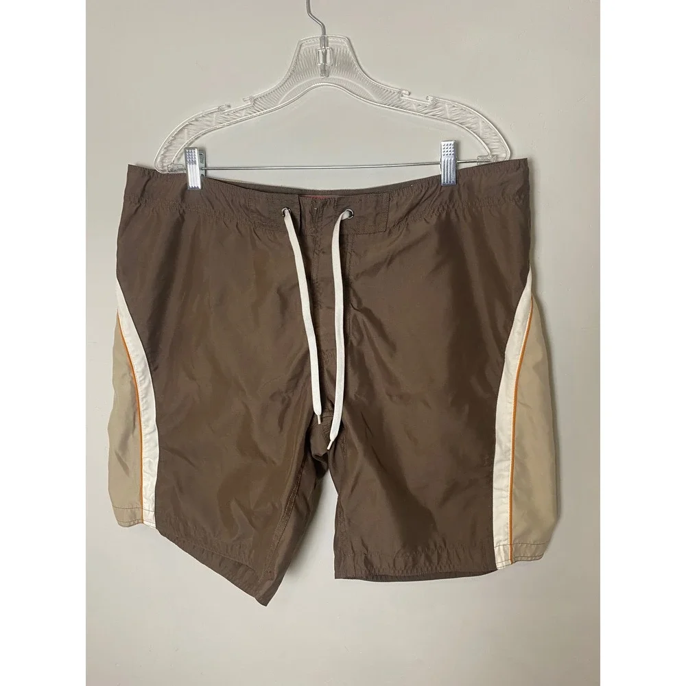 Wonderwall Board Shorts Mens 38 Brown Tan Y2K Colorblock Swim Trunks Retro Surf